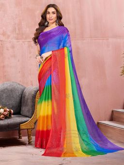 Garden VARELI - Women Multi-Color Ombre Chiffon Saree with Unstitched Blouse