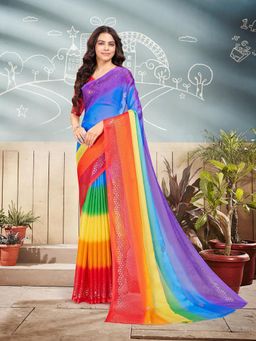 Garden VARELI - Women Multi-Color Ombre Chiffon Saree Without Blouse