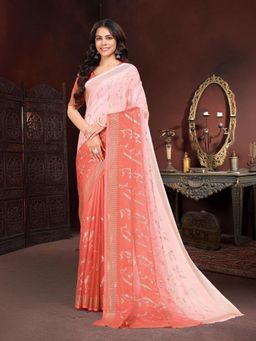 Garden VARELI - Women Peach Ombre Chiffon Saree with Unstitched Blouse