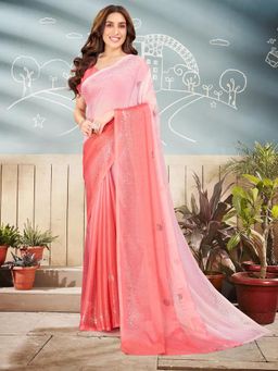 Garden VARELI - Women Peach Ombre Chiffon Saree with Unstitched Blouse