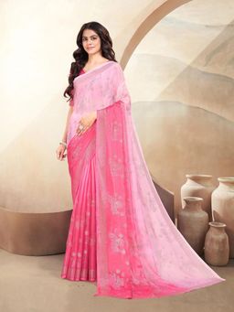 Garden VARELI - Women Pink Ombre Chiffon Saree with Unstitched Blouse