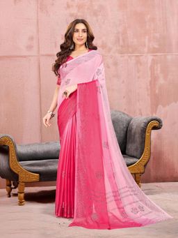 Garden VARELI - Women Pink Ombre Chiffon Saree with Unstitched Blouse