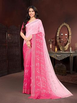 Garden VARELI - Women Pink Ombre Chiffon Saree with Unstitched Blouse