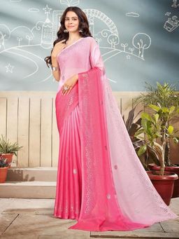 Garden VARELI - Women Pink Ombre Chiffon Saree with Unstitched Blouse