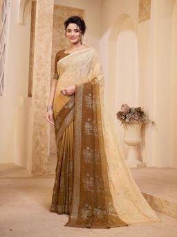 Garden VARELI - Women Brown Ombre Tissue Saree Without Blouse