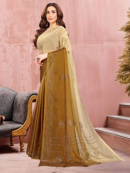 Garden VARELI - Women Olive Ombre Chiffon Saree with Unstitched Blouse
