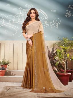 Garden VARELI - Women Olive Ombre Chiffon Saree with Unstitched Blouse