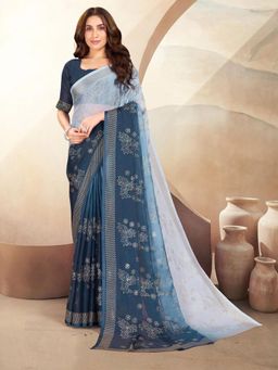 Garden VARELI - Women Teal Ombre Chiffon Saree Without Blouse