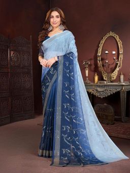 Garden VARELI - Women Teal Ombre Chiffon Saree with Unstitched Blouse
