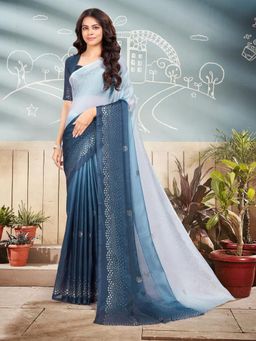 Garden VARELI - Women Teal Ombre Chiffon Saree with Unstitched Blouse