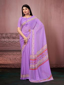 Garden VARELI - Women Purple Floral Tissue Saree Without Blouse