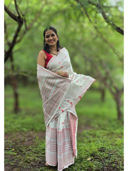 APAAPI THREADS OF GLORY - White Woven Design Mekhela Chador Saree with Unstitched Blouse