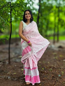 APAAPI THREADS OF GLORY - Peach Ethnic Motif Woven Design Mekhela Chador Saree with Unstitched Blouse