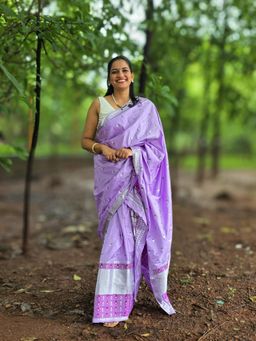 APAAPI THREADS OF GLORY - Purple Woven Design Festive Mekhela Chador Saree with Unstitched Blouse