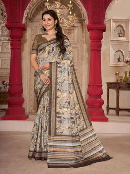 Garden VARELI - Women Olive Abstract Crepe Saree Without Blouse