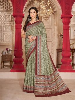 Garden VARELI - Women Olive Printed Crepe Saree Without Blouse