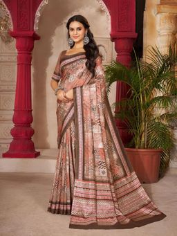 Garden VARELI - Women Brown Abstract Crepe Saree Without Blouse