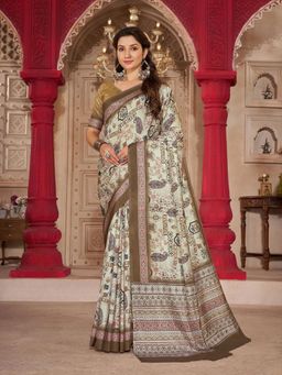 Garden VARELI - Women Aqua Paisley Crepe Saree Without Blouse