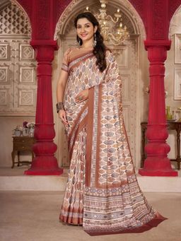 Garden VARELI - Women Brown Printed Crepe Saree with Unstitched Blouse