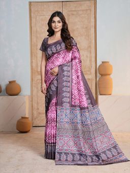 Garden VARELI - Women Pink Printed Art Silk Saree Without Blouse
