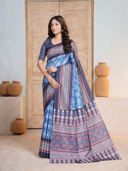 Garden VARELI - Women Blue Printed Art Silk Saree Without Blouse