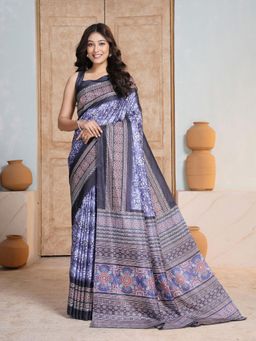 Garden VARELI - Women Purple Printed Art Silk Saree Without Blouse