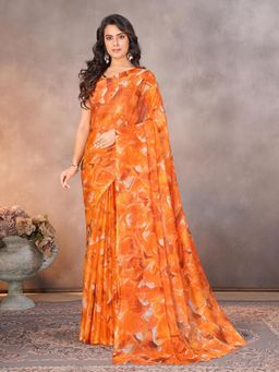 Garden VARELI - Women Orange Abstract Chiffon Saree Without Blouse