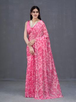 Garden VARELI - Pink Floral Chiffon Saree Without Blouse