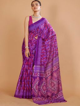 Garden VARELI - Purple Geometric Chiffon Saree Without Blouse