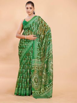 Garden VARELI - Green Geometric Chiffon Saree Without Blouse
