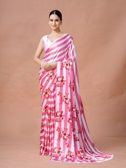 Garden VARELI - Pink Stripes Crepe Saree with Unstitched Blouse