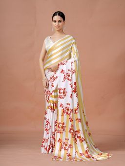 Garden VARELI - Yellow Stripes Crepe Saree with Unstitched Blouse