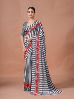 Garden VARELI - Grey Stripes Georgette Saree Without Blouse