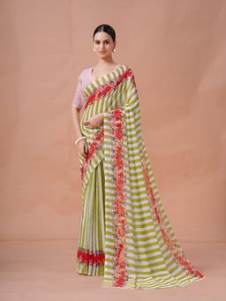 Garden VARELI - Olive Stripes Georgette Saree with Unstitched Blouse