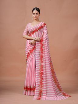 Garden VARELI - Pink Stripes Georgette Saree Without Blouse