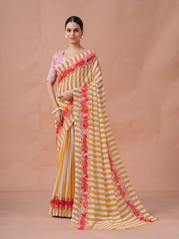 Garden VARELI - Yellow Stripes Georgette Saree Without Blouse