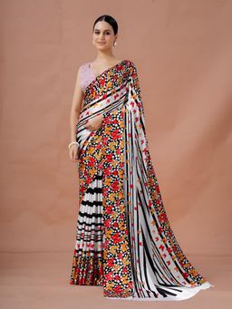 Garden VARELI - Black Floral Crepe Saree Without Blouse