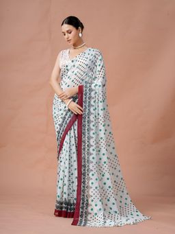 Garden VARELI - Teal Printed Georgette Saree Without Blouse