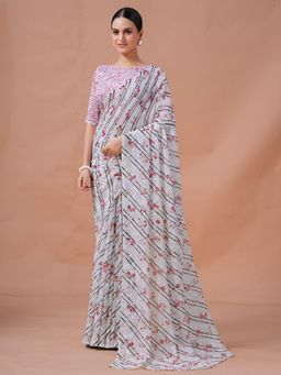 Garden VARELI - Magenta Floral Viscose Saree Without Blouse