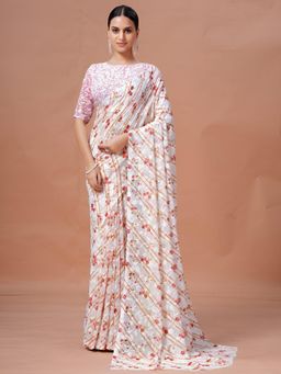 Garden VARELI - Red Floral Viscose Saree Without Blouse