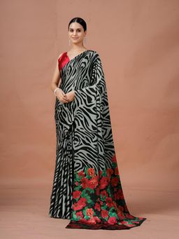 Garden VARELI - Grey Floral Crepe Saree Without Blouse