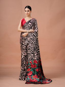Garden VARELI - Peach Floral Crepe Saree Without Blouse