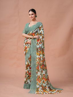 Garden VARELI - Olive Floral Georgette Saree Without Blouse