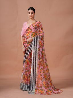Garden VARELI - Pink Floral Georgette Saree Without Blouse