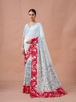 Garden VARELI - Red Printed Georgette Saree with Unstitched Blouse