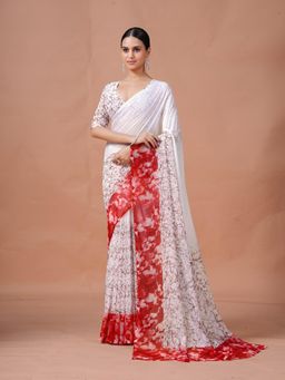 Garden VARELI - Red Printed Georgette Saree with Unstitched Blouse