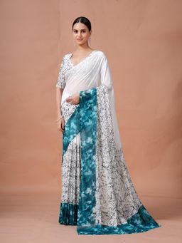 Garden VARELI - Teal Printed Georgette Saree with Unstitched Blouse