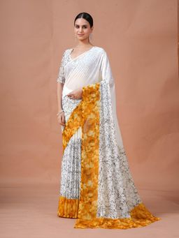 Garden VARELI - Yellow Printed Georgette Saree Without Blouse