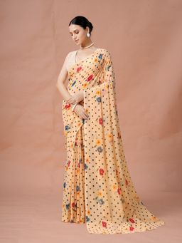 Garden VARELI - Beige Floral Georgette Saree Without Blouse