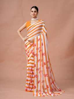 Garden VARELI - Orange Stripes Georgette Saree Without Blouse